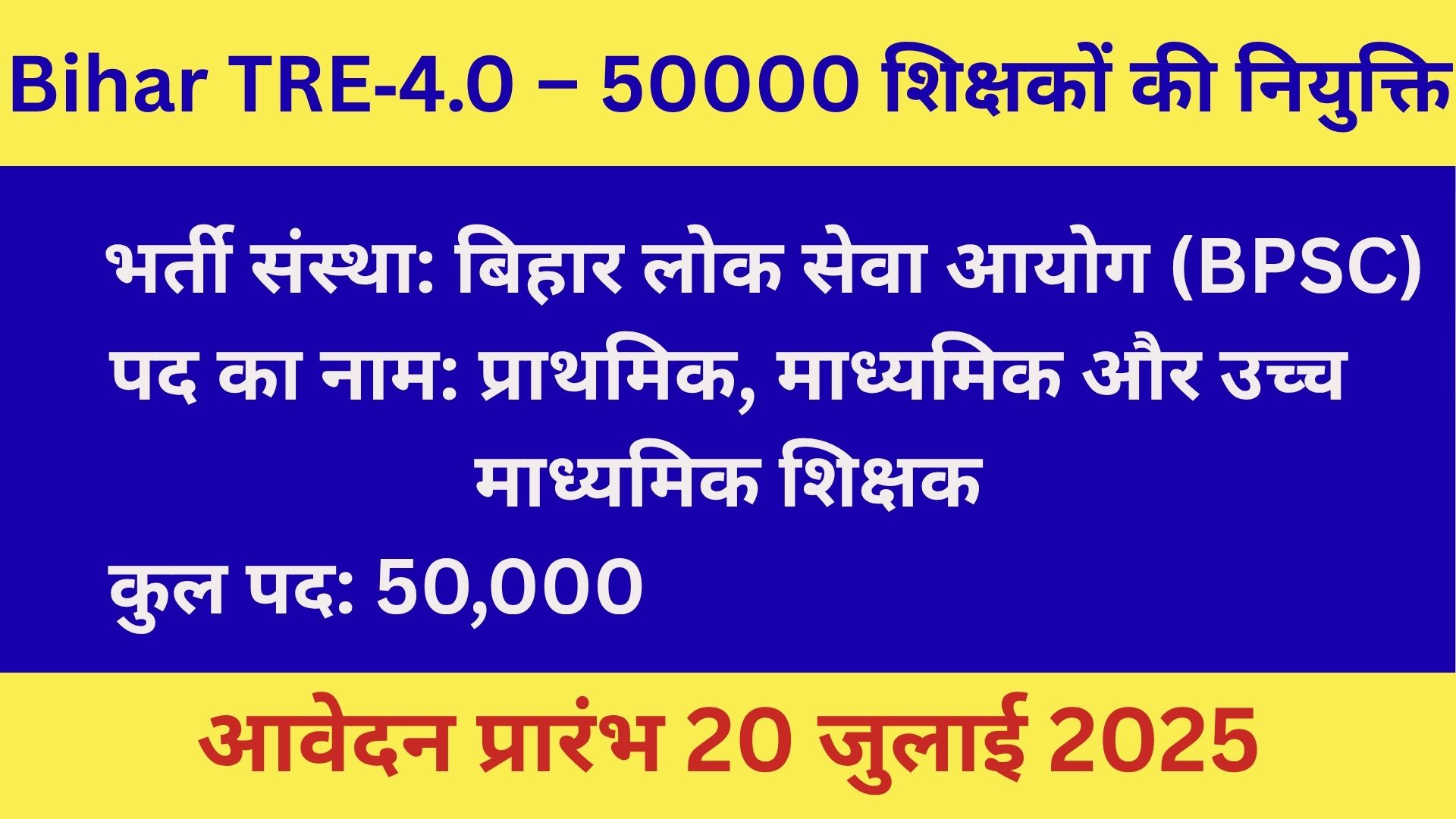 Bihar TRE‑4.0 – 50000 शिक्षकों की नियुक्ति