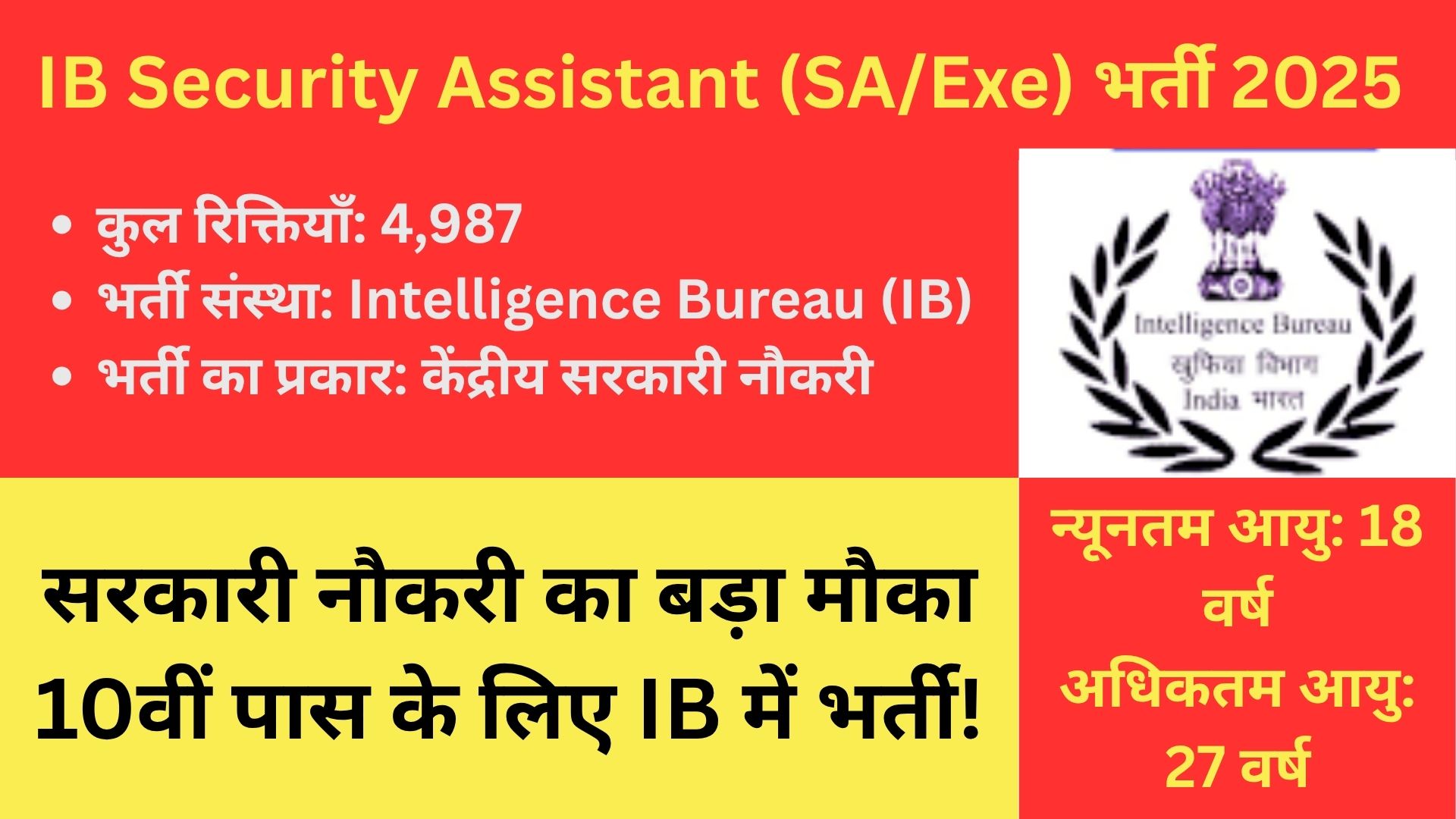 IB Security Assistant (SAExe) भर्ती 2025